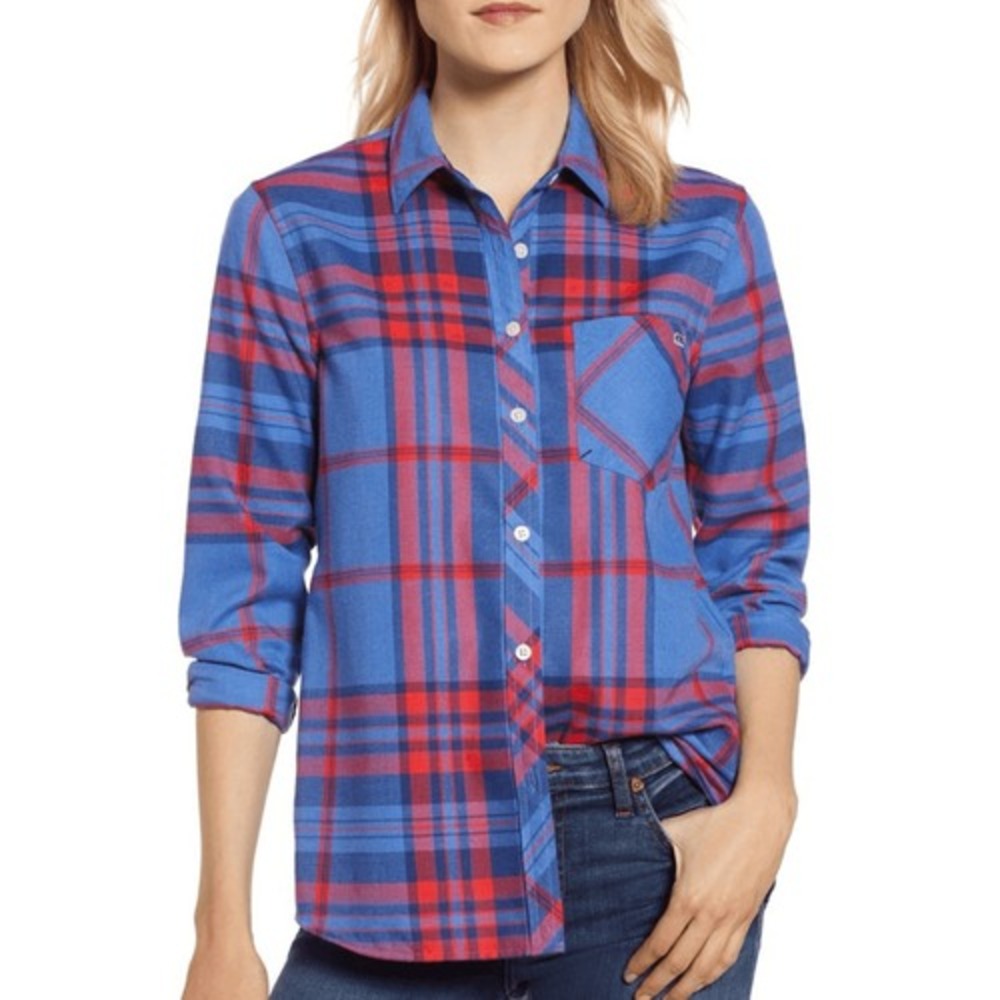 Vineyard Vines Button Down Women Size‎ 0 Blue Red Plaid Relaxed Preppy Coastal - Picture 12 of 12
